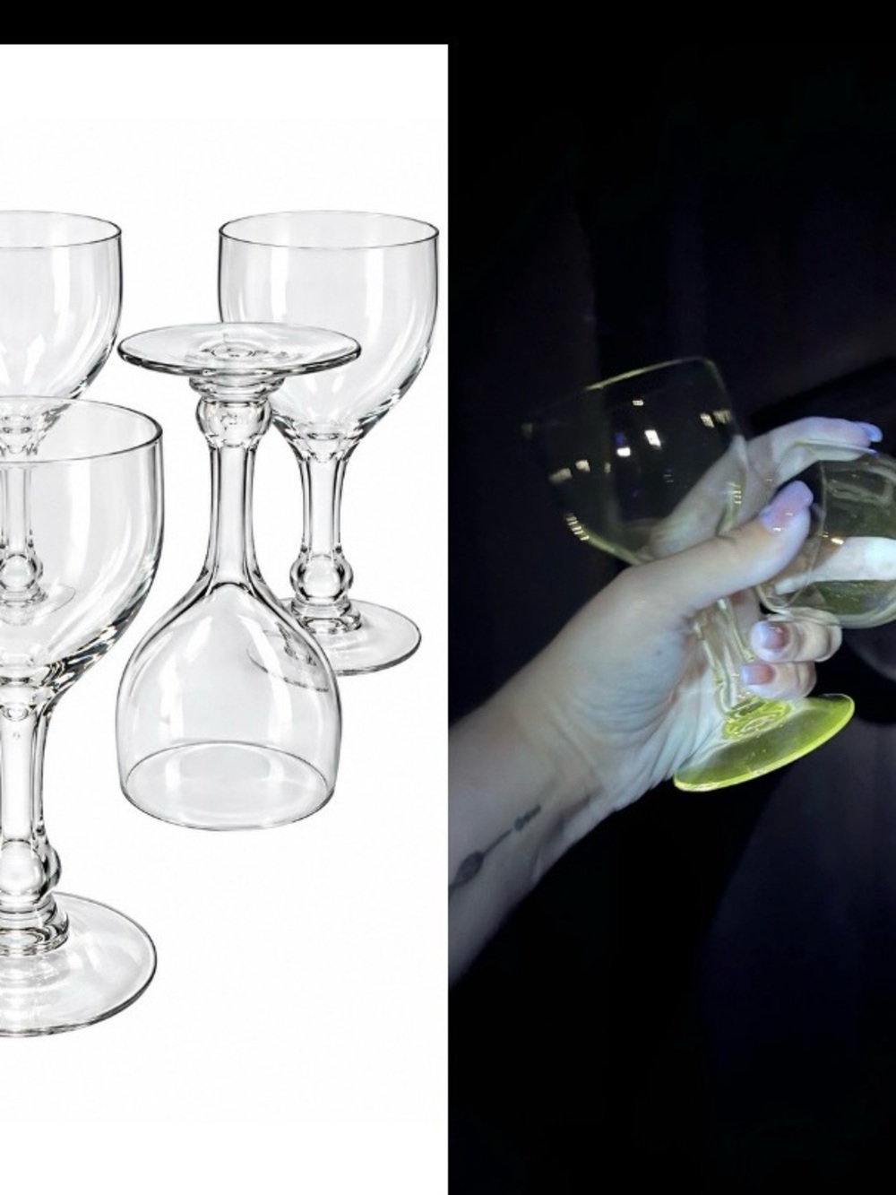 Set of 6 UV Reactive MCM Vintage Hollow Stem Wine Glasses 5x2.5 inches